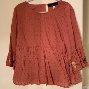 coral blouse with embroidery 🧶